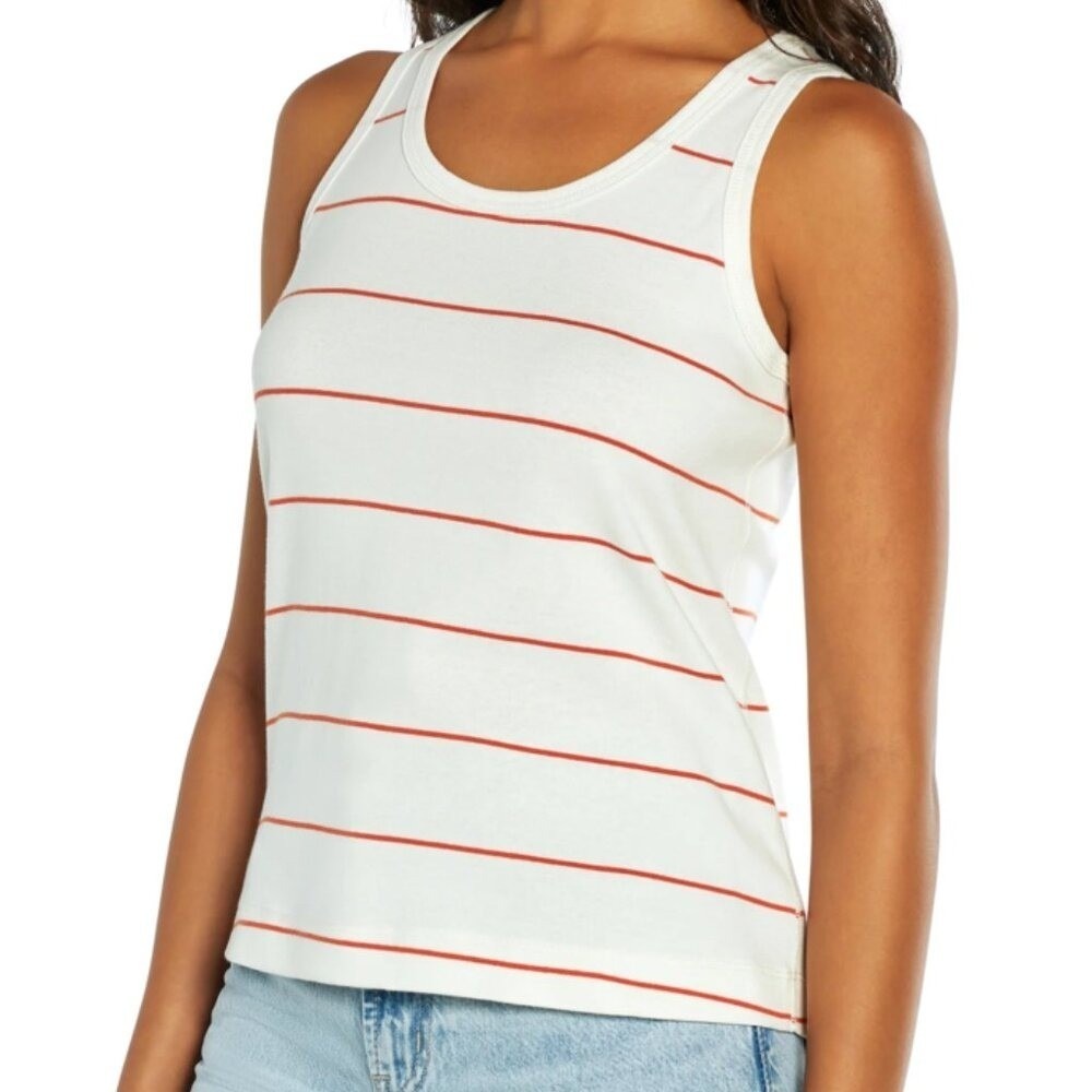 Three Dots Stripe Tank‎ Orange and White Size Medium NWT